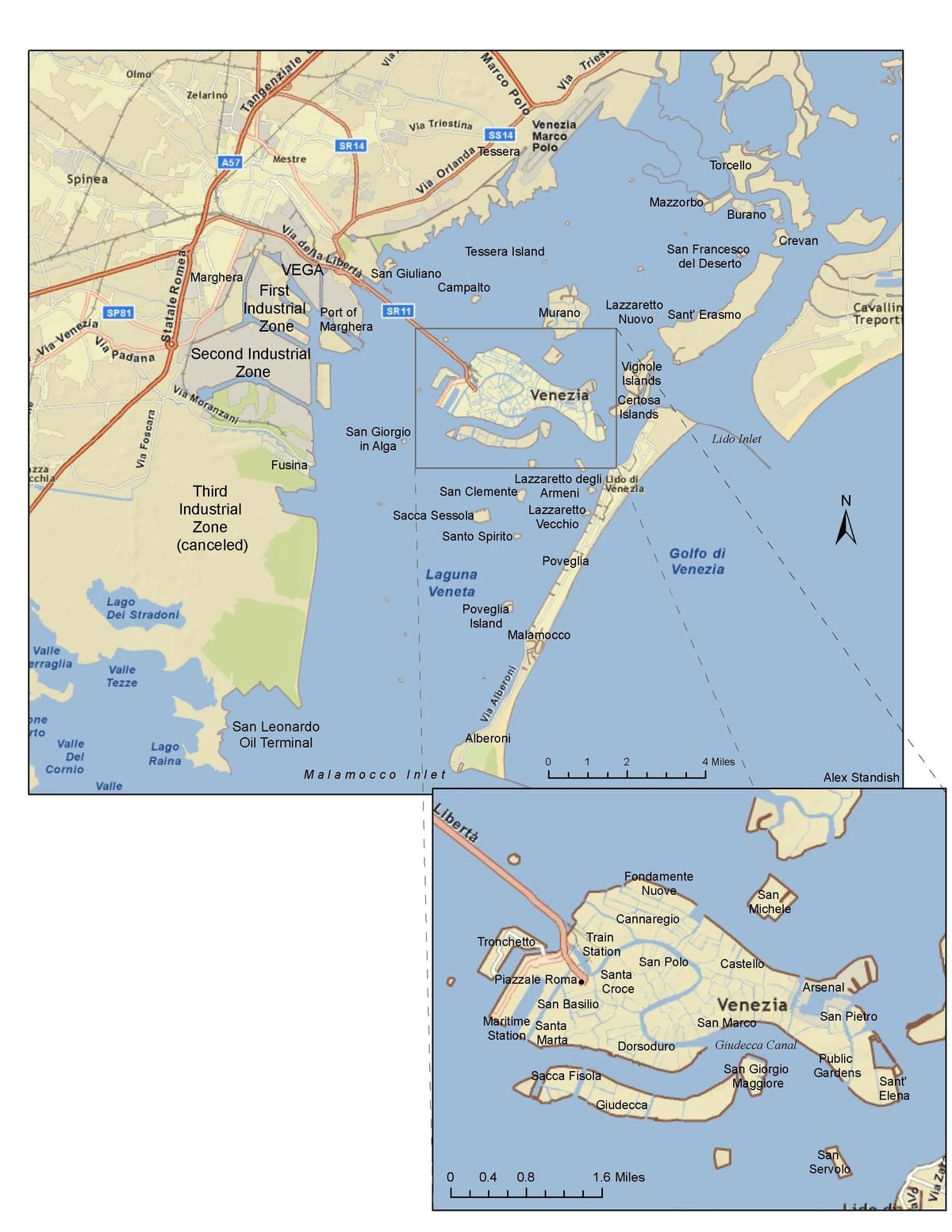 地図のヴェネツィアのラグーン諸島