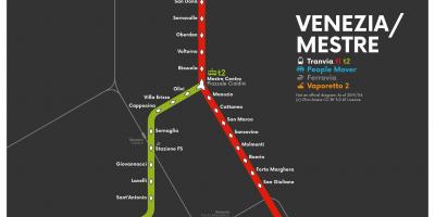 地図のヴェネツィアの路面電車
